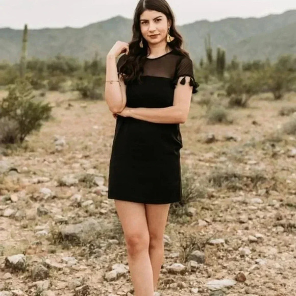 Lulus Small Black Short Sleeve Tassel Net Neckline Formal Party Dress Small - Picture 3 of 8